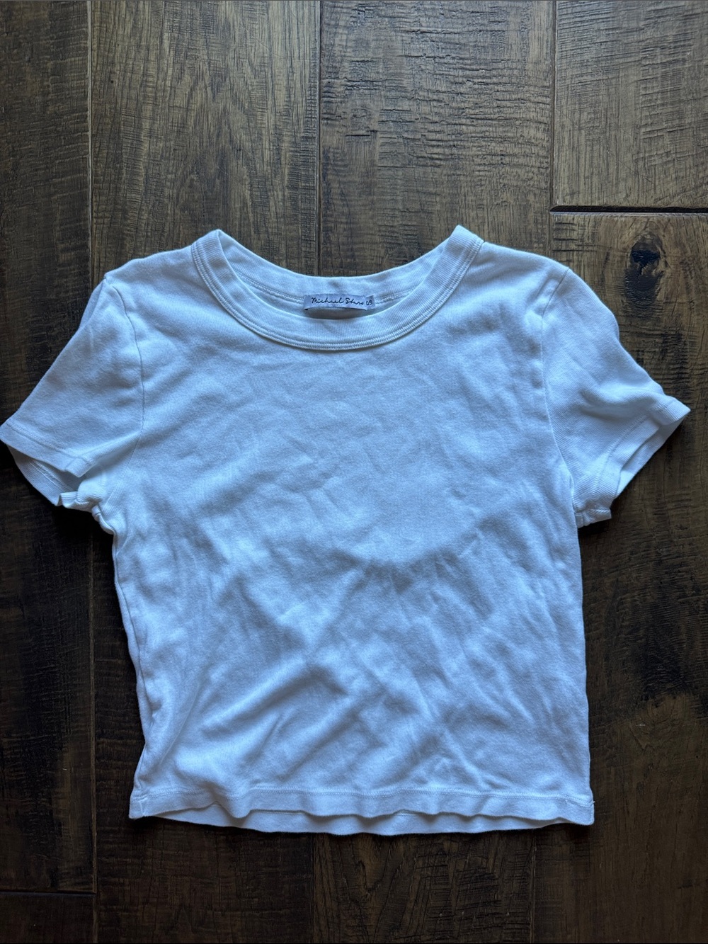 Women’s White Short-Sleeve Crop Crewneck Tee